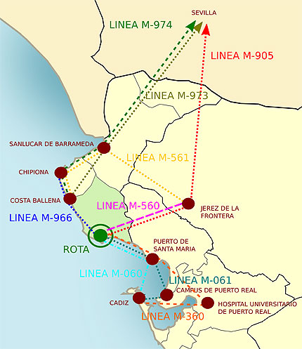 Líneas de Autobus con destino Rota