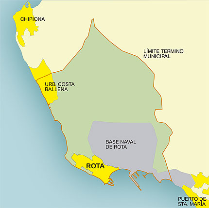 Mapa del municipio con la Base Naval y las zonas urbanas en la actualidad (c) [10] VilladeRota.com