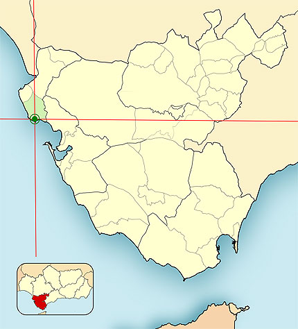 Situación de la Villa de Rota en la provincia de Cádiz (c) Wikipedia - VilladeRota.com